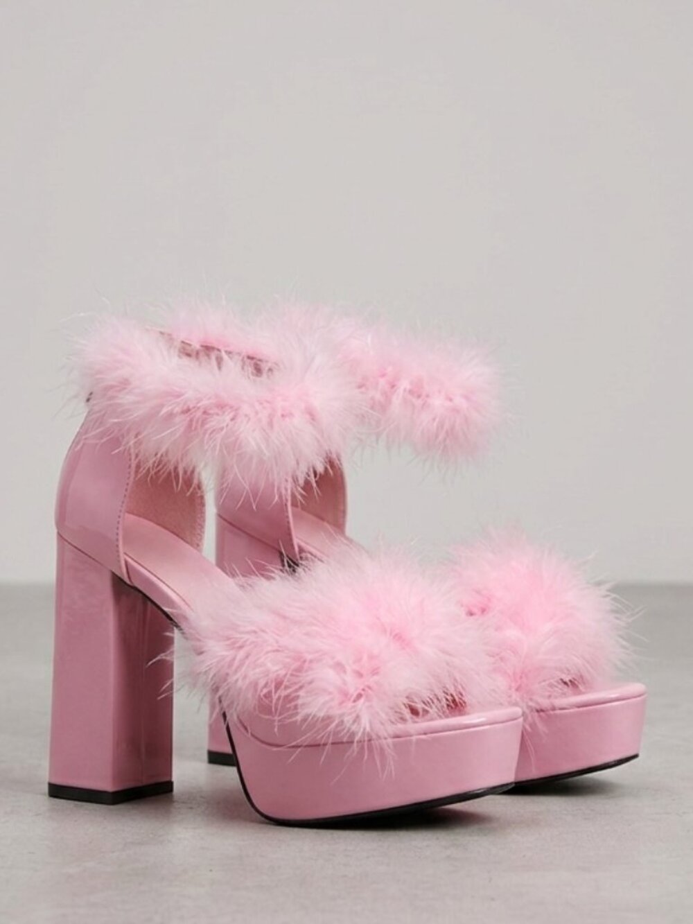 Sugar Thrillz Women's Pink Marabou Fluff High Heel Platforms Size 9 M - Picture 2 of 11